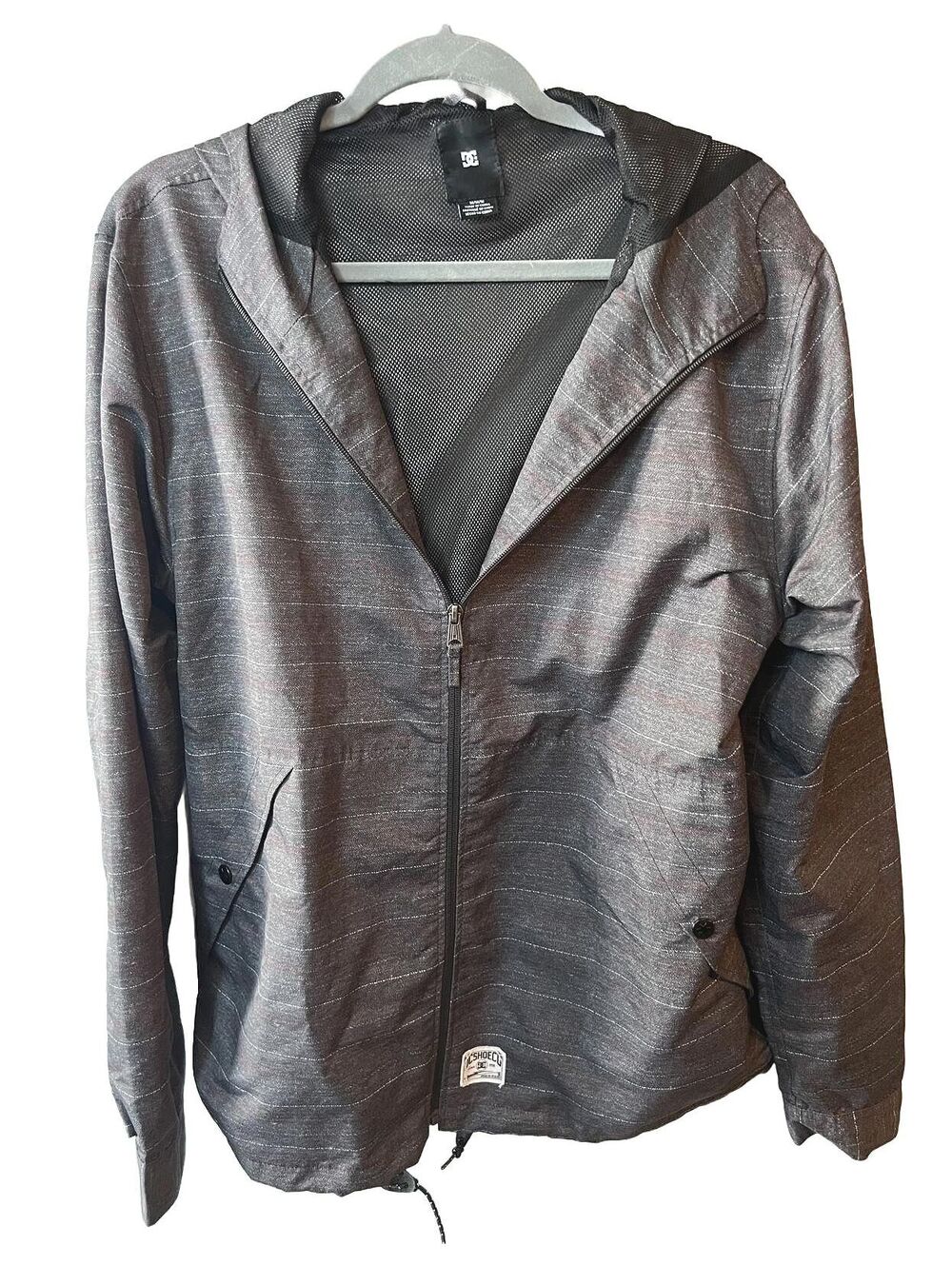 DC Shoes Mens Grey Heathered Windbreaker Jacket Mesh Lined Hooded Skater Medium